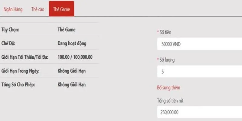 Các bước rút tiền VN88 qua thẻ cào điện thoại